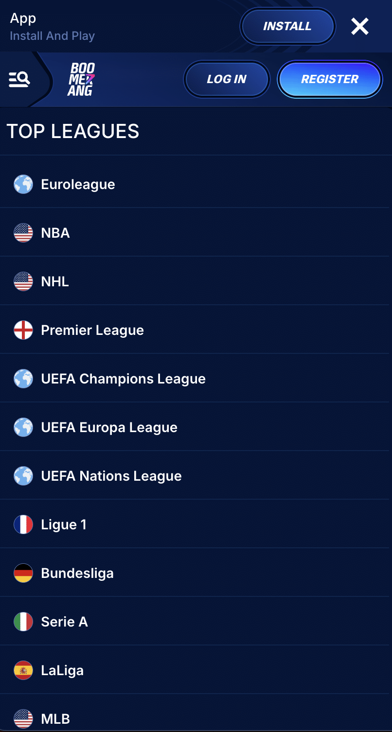 Boomerang Bet sports betting markets